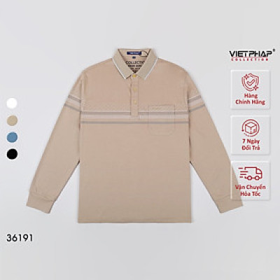 Áo Polo Nam VIỆT PHÁP Form Luxury - Thun 4 Chiều Sọc Túi Dài Tay, lịch lãm, sang trọng 36191