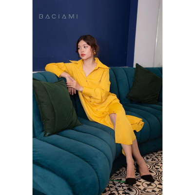 Baciami-Đầm Sơ Mi Tay Dài Phôm Rộng