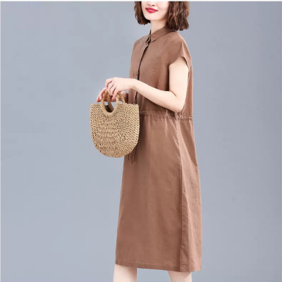 Đầm Nữ Form Suông Linen Cổ Sơ Mi Basic Tay ngắn Thoáng Mát HB70