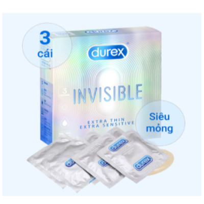 Bao Cao Su Durex Siêu Mỏng Invisible Hộp 3 Cái - Mềm Mại - Nhiều Chất Bôi Trơn
