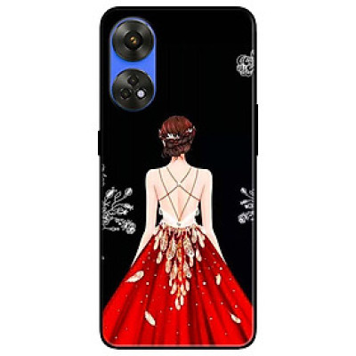 Ốp lưng dành cho Oppo Reno 8T 4G - Reno 8T 5G - Reno 10 5G - Reno 10 Pro 5G - Cô Gái Đầm Đỏ Nền Đen - Hàng Chính Hãng