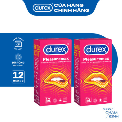 Bộ 2 hộp bao cao su Durex Pleasuremax gân gai, size 56mm, 12 bao/hộp