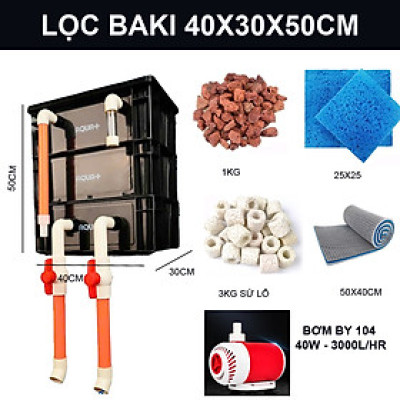 Combo Lọc Thùng Baki 40x30x50cm + Bơm Bể Cá Baoyu 104 & Vật Liệu Lọc Nâng Cao Cho Hồ 400 - 600L