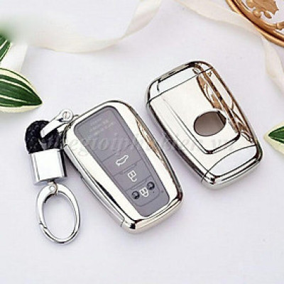 Ốp, bọc chìa khóa silicon màu tráng gương bảo vệ chìa khóa cho xe Toyota Corolla Cross kèm móc đeo INOX