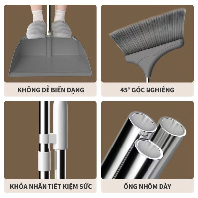 Chổi Nhựa Quét Nhà 2in1 Thông Minh Kèm Hót Rác Cán Dài Gấp Gọn Tiện Dụng