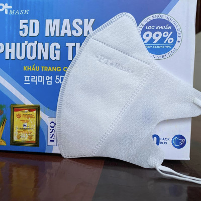 Combo 100 Cái Khẩu Trang 3 Lớp Kháng Khuẩn 5D PT MASK - Màu Trắng