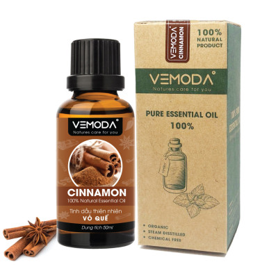 Tinh dầu xông phòng cao cấp gồm 2 chai tinh dầu nguyên chất: tinh dầu Bạc hà (50ml) + tinh dầu Vỏ quế (50ml) Vemoda