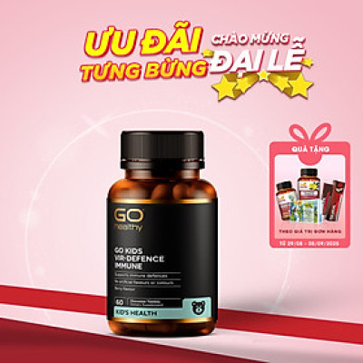 Viên nhai tăng sức đề kháng cho bé nhập khẩu chính hãng New Zealand GO KIDS VIR-DEFENCE IMMUNE  (60 viên) hỗ trợ tăng cường sức khỏe, tăng sức đề kháng; giảm tình trạng mệt mỏi hay ốm vặt ở trẻ em