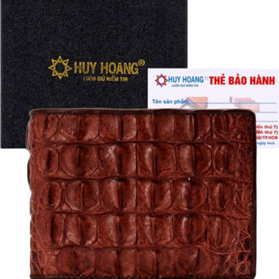 Ví Nam Da Cá Sấu Gai Lưng Huy Hoàng HT2211 (12.5 x 10 cm) - Nâu Đỏ
