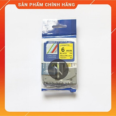 Nhãn In đa lớp Tz2 -611- Đen nền vàng 6mm x 8m - Hàng nhập khẩu