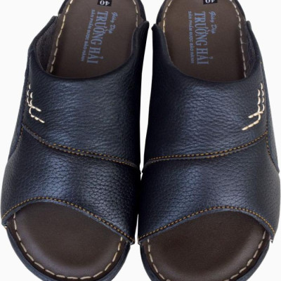 Dép nam quai ngang Trường Hải da bò thật mềm mại may thủ công chắc chắn tỉ mỉ đế cao su không trơn QNN074 