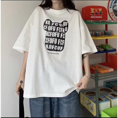 Áo pull/ Áo phông trắng nữ dáng dài hình gấu 