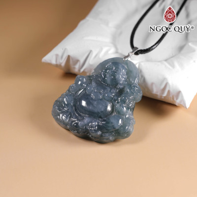 Mặt dây chuyền phật Di Lặc cẩm thạch lam ngọc 45x48mm mệnh thủy mộc - Ngọc Qúy Gemstones