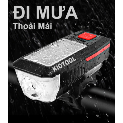 Đèn xe đạp năng lượng mặt trời Kiotool có còi chống nước 3 chế độ sáng