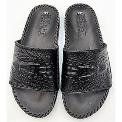  Dép Quai Ngang Nam Da Bò Thật 100%, Bản Cá Sấu Nổi Bật Khâu Quai Và Đế Rất Chắc Chắn DCSL