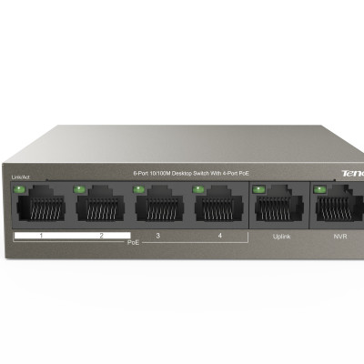 Bộ chia mạng switch 6 cổng 10/100Mbps TEF1106P-4-63W Tenda hàng chính hãng