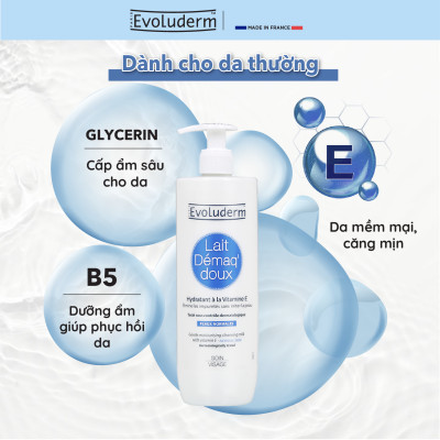 Sữa tẩy trang rửa mặt Evoluderm bổ sung Vitamin E giúp dưỡng ẩm và làm tươi trẻ làn da 500ml