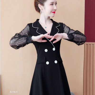 Đầm xòe dự tiệc cổ vest phối nút sang trọng đủ size từ 40-70kg