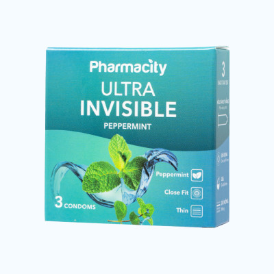 Pharmacity Bao cao su Ultra Invisible hương bạc hà siêu mỏng (3 cái/hộp)