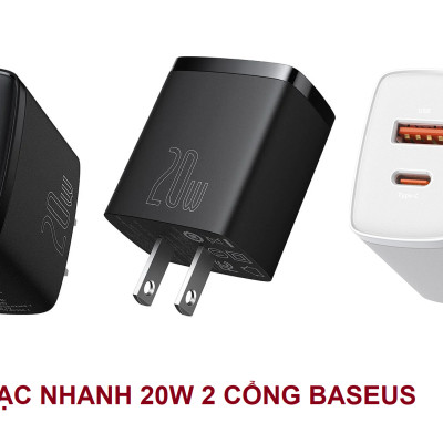 Cốc Sạc Nhanh Siêu Nhỏ Gọn Baseus Compact Quick Charger 20W 2 cổng USB & Type C dùng cho Iphone, Ipad- Hàng chính hãng Baseus
