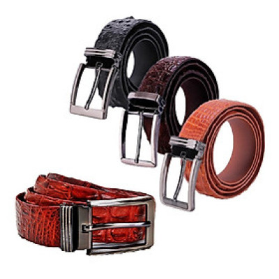 HP4709-10-11-12 - Thắt lưng nam da cá sấu Huy Hoàng gai lưng 4P đầu kim màu đen, nâu đất, nâu đỏ, vàng