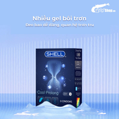 Bao cao su Shell Cool Prolong kéo dài thời gian, bạc hà mát lạnh - Hộp 3 cái
