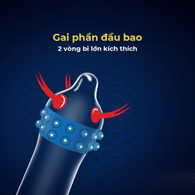 Bao cao su Shell Dino Trice - 1 bao gai, 2 vòng bi + 1 bao Shell Performax (Hộp 2 cái) | SHELL CHÍNH HÃNG