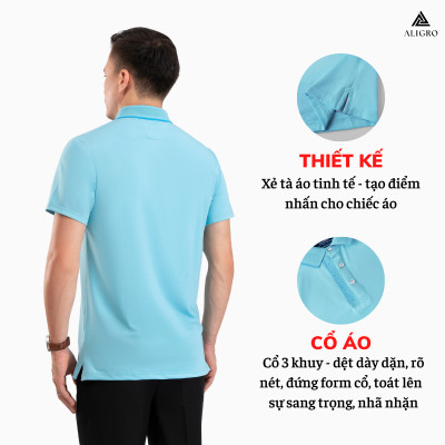 Áo polo golf nam ngắn tay ALIGRO chất vải coolmax màu xanh biển năng động ALGPLO105