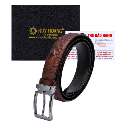 HJ4219-4220-4739-4740 - Thắt lưng nam da cá sấu Huy Hoàng nguyên con 3,5P đầu kim màu đen, nâu đất, nâu đỏ, vàng