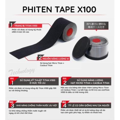 Băng dán cơ giảm đau X100 Phiten titanium tape x100 stretched PU752029