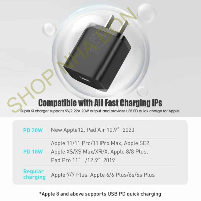 Củ Sạc Baseus Super Si 20W Mini Type C - PD/QC 3.0 - Hàng Chính Hãng