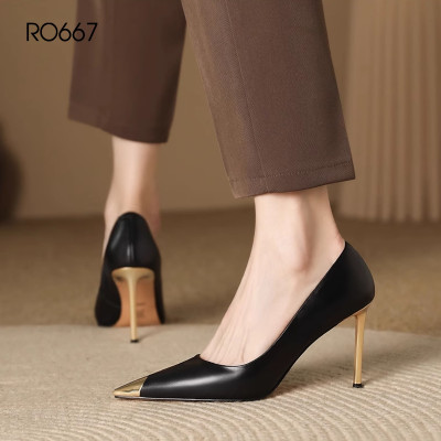 Giày nữ cao gót mũi nhọn, da lì ROSATA RO667 -8p- Đen - HÀNG VIỆT NAM - BKSTORE
