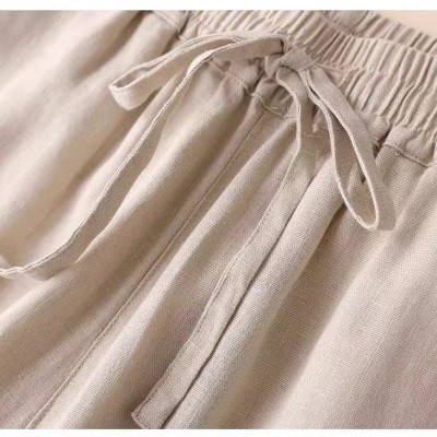 Quần suông nữ trơn cạp chun kèm dây rút, có Bigsize, chất linen Đũi ViệtQd09
