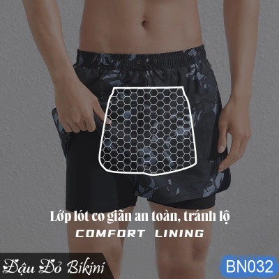 Bộ bơi nam quần 2 lớp trẻ trung nam tính thời trang, đồ bơi đồ tập kín đáo chống lộ, chất thoáng khí nhanh khô, áo thun bơi co giãn tốt, có size lớn | BN032