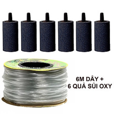 6 Mét dây sủi và 6 đá sủi oxy, quả sủi oxy dùng cho Máy sủi oxy, Máy sục khí - Tăng lượng khí oxy bể cá - Giúp cá lớn nhanh, phát triển mạnh ( Trắng - Đen)