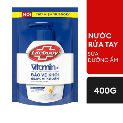 Nước rửa tay sạch khuẩn Lifebuoy Túi 400G - Sữa dưỡng ẩm