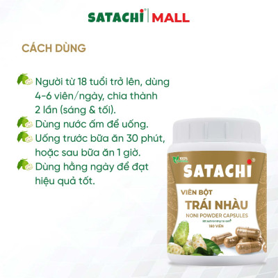 Viên Bột Trái Nhàu Nguyên Chất SATACHI – 100% Trái Nhàu – Dạng Viên Tiện Lợi – Hộp 180 viên