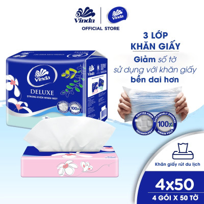[MUA 4 LỐC SIZE S TẶNG 4 GÓI SIZE S] Khăn giấy rút cao cấp Vinda Deluxe 3 lớp 50 tờ size S (4 Gói)