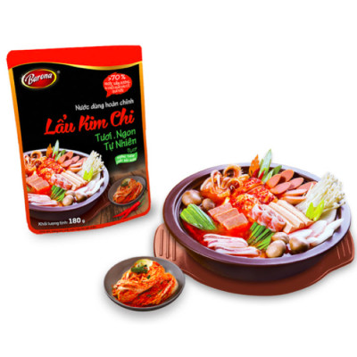 Combo 1 hộp (10 gói) Nước Dùng Lẩu Kim Chi Barona 180g tươi ngon chuẩn vị không cần nêm nếm