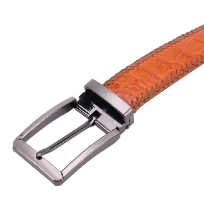 HJ4276-77-78-79 Dây nịt nam da cá sấu Huy Hoàng đan viền đầu kim màu Đen, nâu đất, nâu đỏ, vàng bò