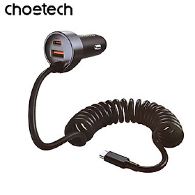 Tẩu Choetech TC0030 sạc nhanh ô tô 65W tích hợp thêm dây cáp sạc lò xo Type C (Hàng chính hãng)