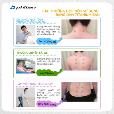 Miếng dán giảm đau Phiten titanium power tape (70 miếng) PT610000 hỗ trợ vận động, giảm đau vai gáy, đau khớp