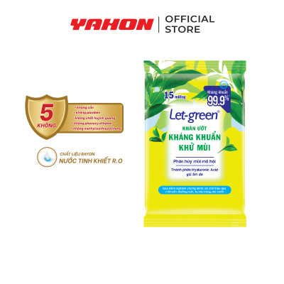 Combo Gói Khăn Giấy Ướt Kháng Khuẩn Khử Mùi LET-GREEN, 15 Miếng/Gói