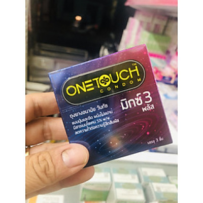 Bao cao su 3 trong 1 Thái Lan - ONETOUCH MIXX 3 PLUS (Gân, Hạt nổi, Kéo dài thời gian - Hộp 3 cái)