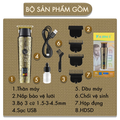 Tông đơ chấn viền Kemei KM-2185 điều chỉnh 2 mức tốc độ, công suất mạnh màn hình LCD tiện lợi - Hàng chính hãng