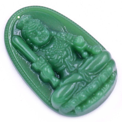 Mặt dây chuyền Phật Bất động minh vương đá xanh 2.2 x 3.6cm ( size trung ) kèm vòng cổ dây chuyền inox rắn + móc inox, Phật bản mệnh
