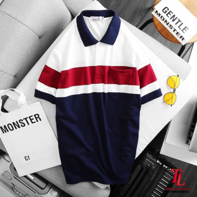 ÁO THUN NAM CỔ BẺ SỌC PAPA TÚI