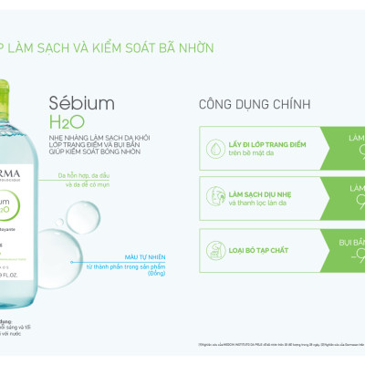 Tẩy trang BIODERMA SEBIUM H20 Dành Cho Da Dầu Mụn (500ml) - VIVALUST COSMETICS - Hàng Chính Hãng