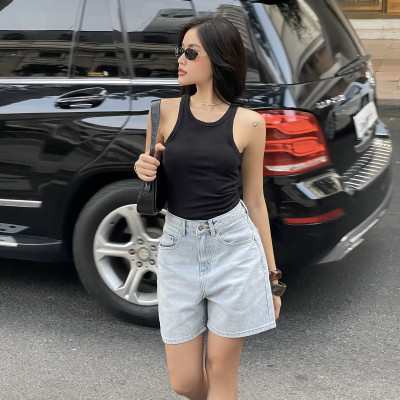 Quần short jean nữ lưng cao regular fit Aaa Jeans Alice Blue