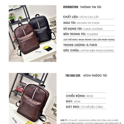 Balo Nam Nữ Đi Học Chất Da PU Cao Cấp Thời Trang Chống Nước  BL042 DRU - Hàng Chính Hãng